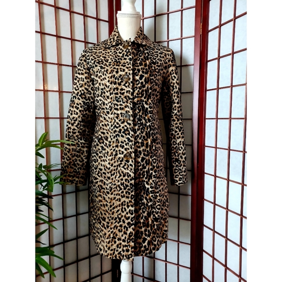 Leopard Print 4-Button Front Collared Trench Coat - Tan/Black - Picture 1 of 16